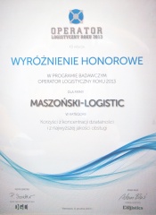 Honourable mention for 
Logistics Operator of 2013